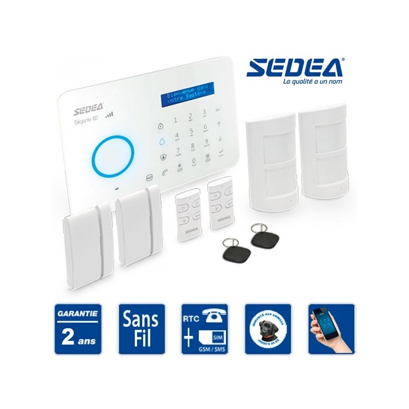 Alarme maison sans fil GSM + RTC - Elégante 100 - Pack 1 - SEDEA - 571100 ❘  Bricoman